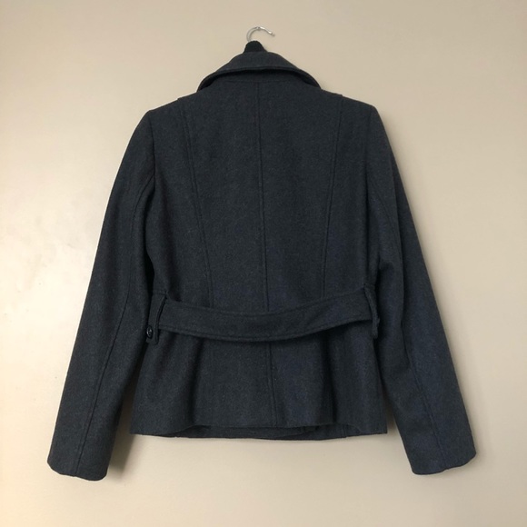 {GUESS} Gray Double Breasted Belted Wool Peacoat - Picture 2 of 8